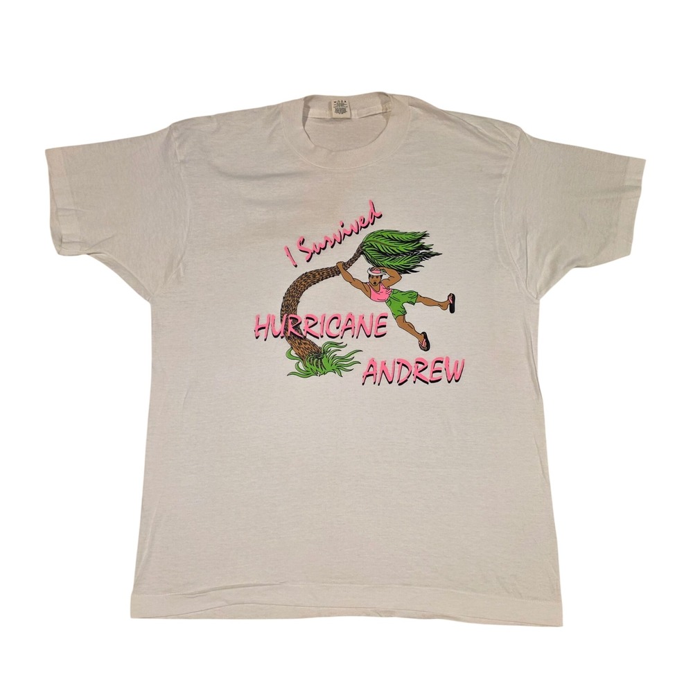 Vintage 1992 I Survived Hurricane Andrew T Shirt Mens L Single Stitch 90s USA